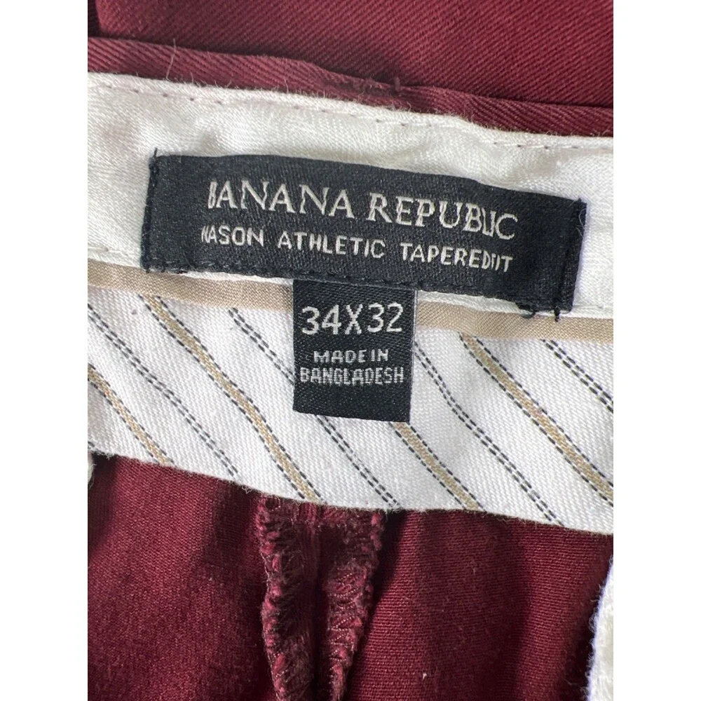 Banana Republic Men's Burgundy Mason Athletic Tapered Fit Dress Pants - 34x32